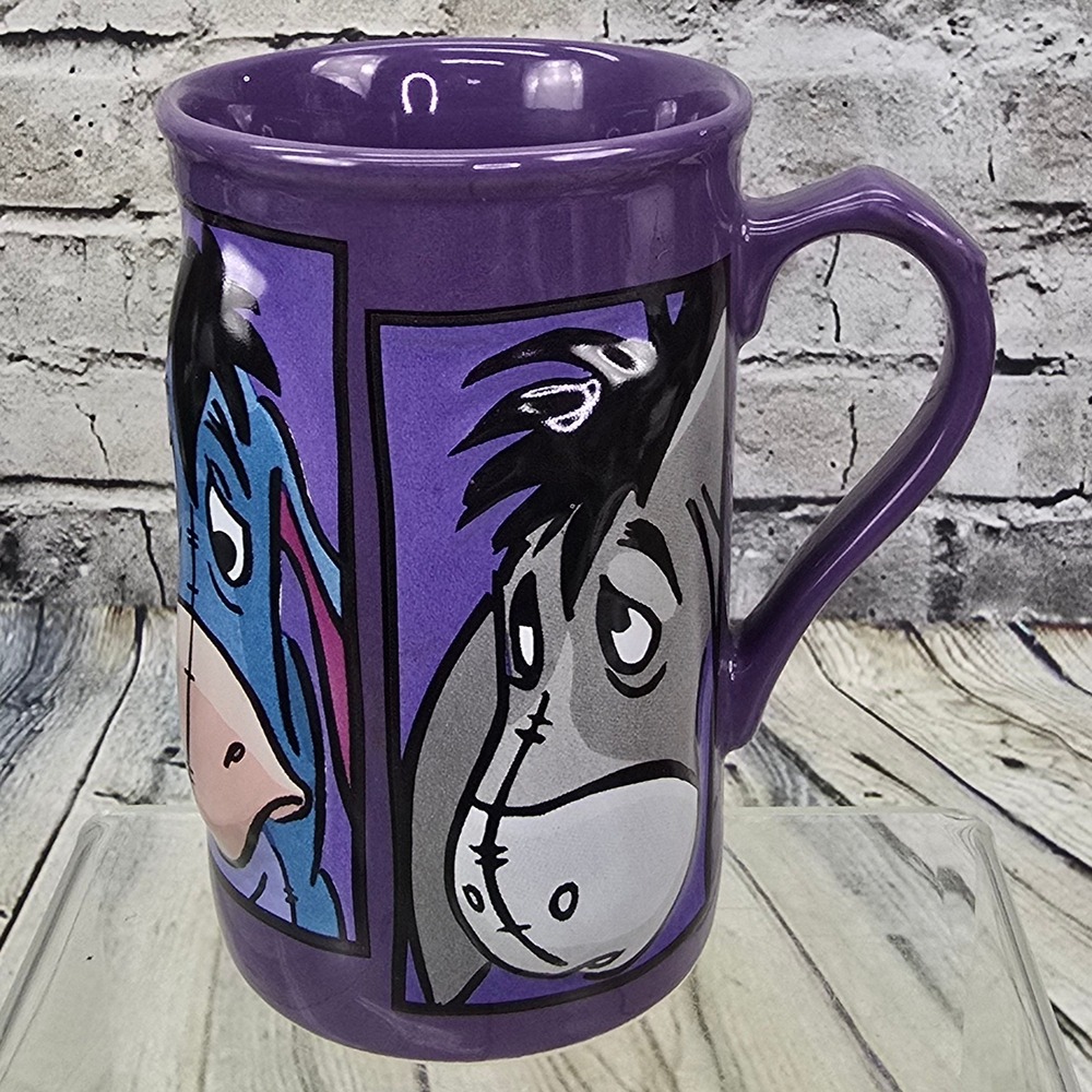 Disney Store Eeyore Comic Strip Coffee Mug Purple Winnie the Pooh Ceramic Cup 6"